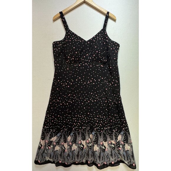Dressbarn Women's Mini Dress Summer Size 14W Black Floral Sleeveless Stretch - Picture 1 of 14